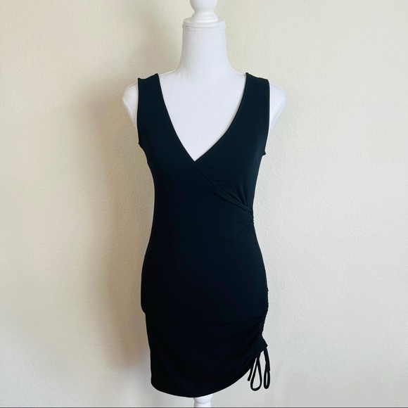 NWT Windsor LBD Surplice Ruched Side Tie Mini Black Dress - Picture 1 of 9